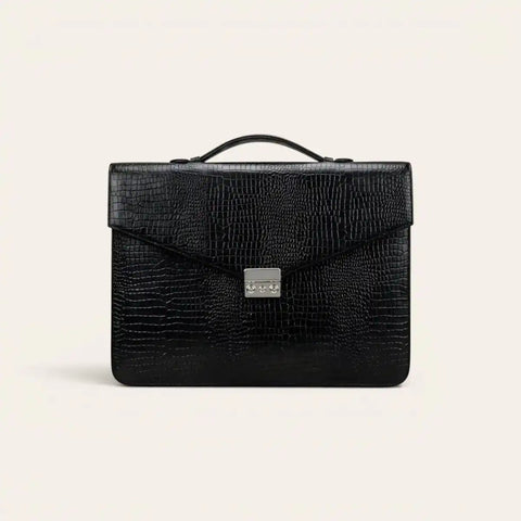 Croco Leather Briefcase Sling Bag — Unisex, 15" Laptop, Trolley Strap - FountainEarth