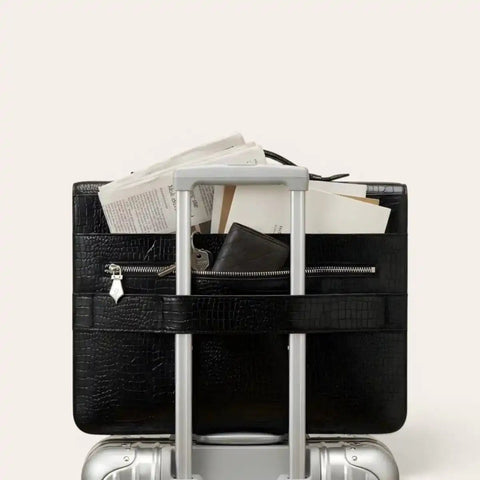 Croco Leather Briefcase Sling Bag — Unisex, 15" Laptop, Trolley Strap - FountainEarth