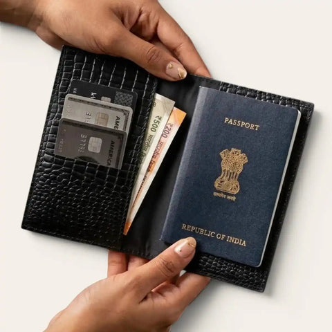 Croco Leather Passport Travel Wallet — Passport + 4 Cards - FountainEarth