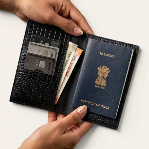 Croco Passport Wallet + Luggage Tag + Brass Pen Travel Set - FountainEarth