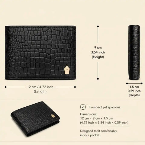 Croco Slim Leather Wallet for Men — 8 Cards, Machine - Embossed - FountainEarth
