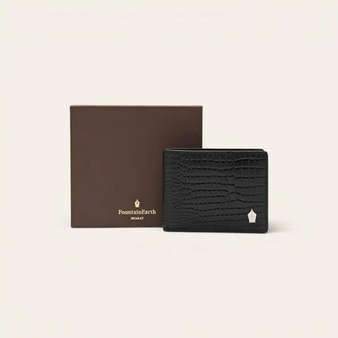 Croco Slim Leather Wallet for Men — 8 Cards, Machine - Embossed - FountainEarth