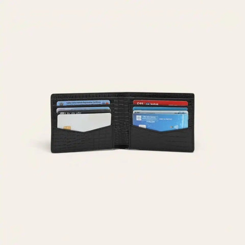 Croco Slim Leather Wallet for Men — 8 Cards, Machine - Embossed - FountainEarth