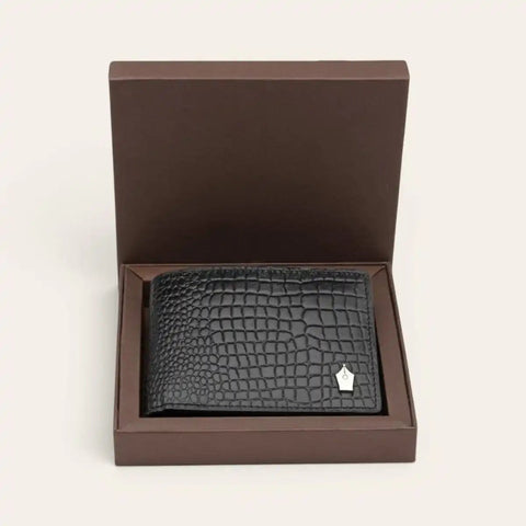 Croco Slim Leather Wallet for Men — 8 Cards, Machine - Embossed - FountainEarth
