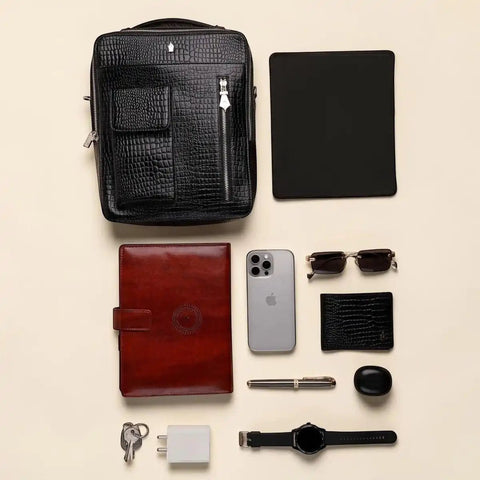 Croco Travel Bag — 13 - inch Tablet, 5 Compartments, Croco Leather - FountainEarth