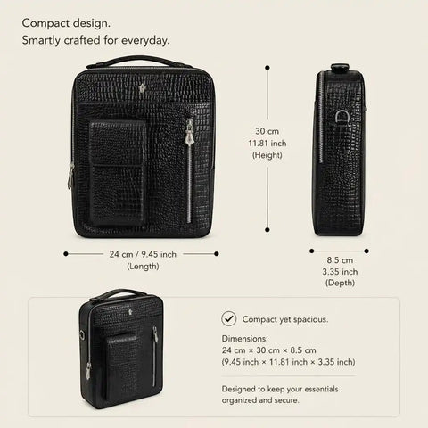 Croco Travel Bag — 13 - inch Tablet, 5 Compartments, Croco Leather - FountainEarth
