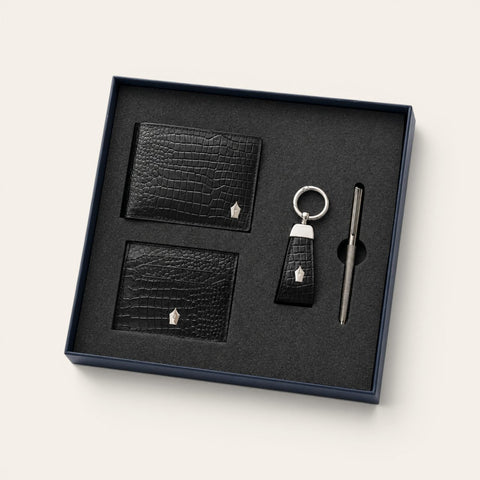Croco Wallet, Card Holder, Keyring & Gunmetal Brass Pen Set - FountainEarth