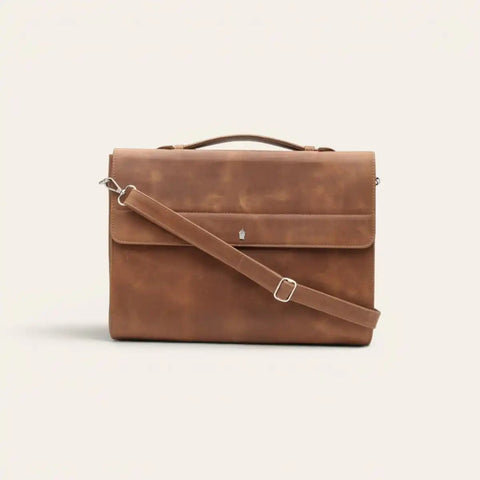 Crunch Leather Office Briefcase — Fits 15 - inch Laptop, Magnetic Flap - FountainEarth