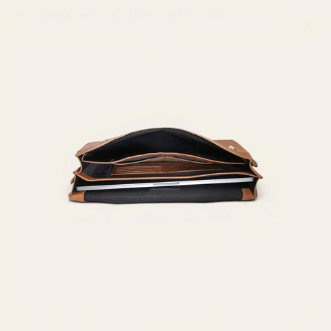 Crunch Leather Office Briefcase — Fits 15 - inch Laptop, Magnetic Flap - FountainEarth