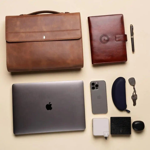 Crunch Leather Office Briefcase — Fits 15 - inch Laptop, Magnetic Flap - FountainEarth