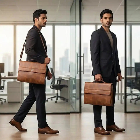 Crunch Leather Office Briefcase — Fits 15 - inch Laptop, Magnetic Flap - FountainEarth