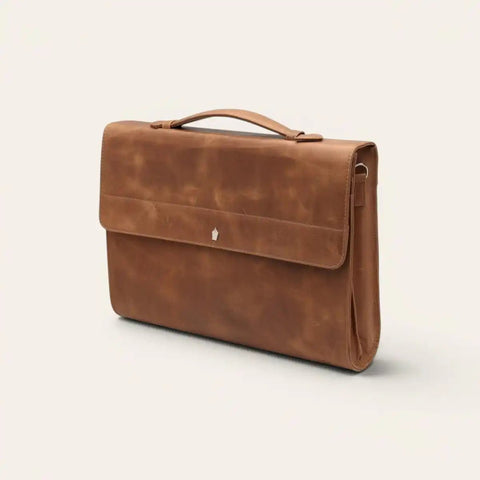 Crunch Leather Office Briefcase — Fits 15 - inch Laptop, Magnetic Flap - FountainEarth