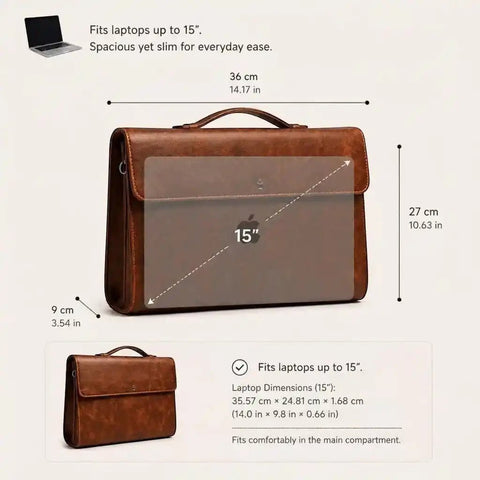 Crunch Leather Office Briefcase — Fits 15 - inch Laptop, Magnetic Flap - FountainEarth