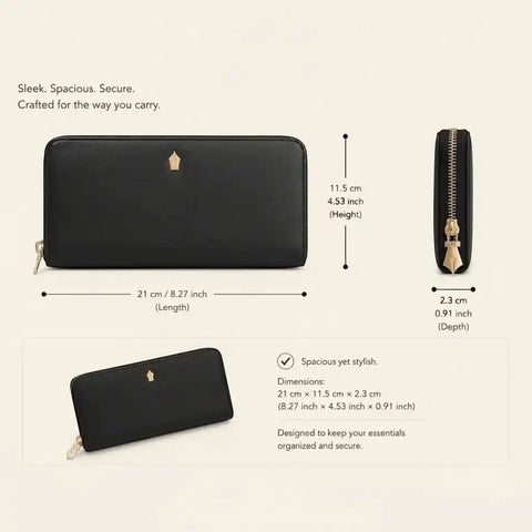 Everyday Slim Leather Wallet for Women — 8 Cards, Zip Compartment - FountainEarth