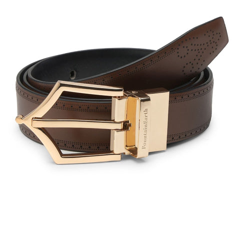 Executive Brogue Pattern Reversible Belt (Chestnut Gold) - FountainEarth