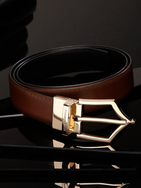 Executive Brogue Pattern Reversible Belt (Chestnut Gold) - FountainEarth