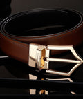 Executive Brogue Pattern Reversible Belt (Chestnut Gold) - FountainEarth