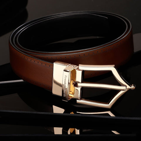 Executive Brogue Pattern Reversible Belt (Chestnut Gold) - FountainEarth