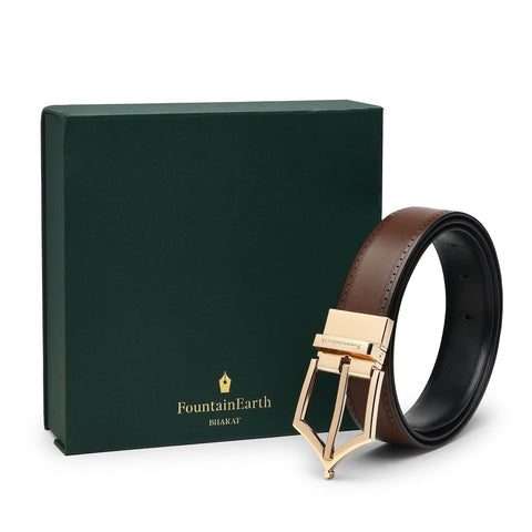 Executive Brogue Pattern Reversible Belt (Chestnut Gold) - FountainEarth