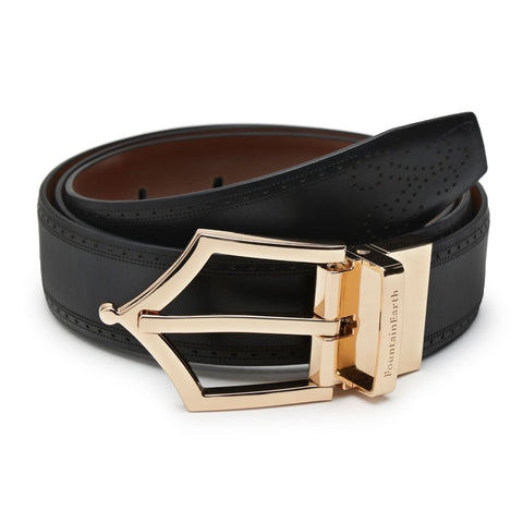 Executive Brogue Pattern Reversible Belt (Midnight Gold) - FountainEarth