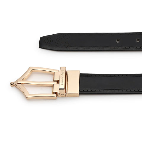 Executive Brogue Pattern Reversible Belt (Midnight Gold) - FountainEarth