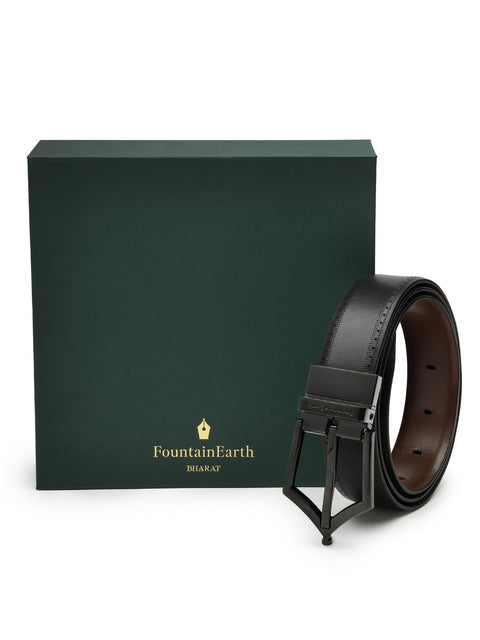 Executive Brogue Pattern Reversible Belt - Midnight Noir - FountainEarth
