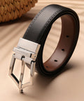 Executive Brogue Pattern Reversible Belt (Midnight Silver) - FountainEarth