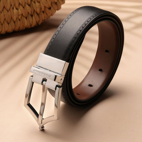Executive Brogue Pattern Reversible Belt (Midnight Silver) - FountainEarth