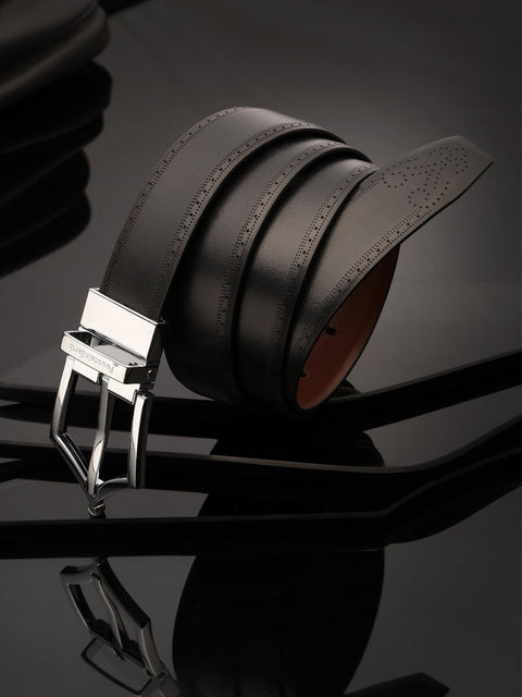 Executive Brogue Pattern Reversible Belt (Midnight Silver) - FountainEarth