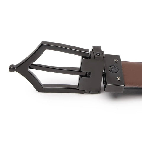 Executive Brogue Reversible Leather Belt (Midnight Black) - FountainEarth