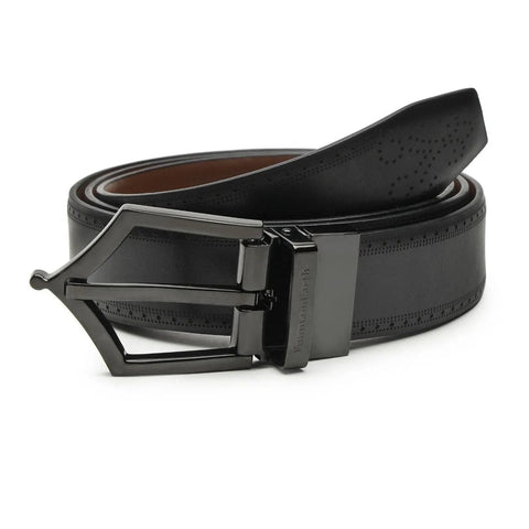 Executive Brogue Reversible Leather Belt (Midnight Black) - FountainEarth