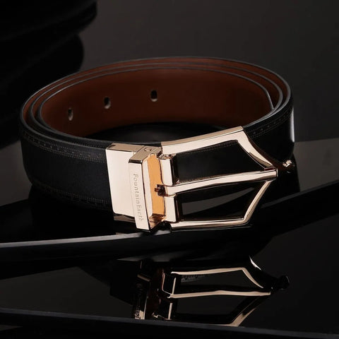 Executive Brogue Reversible Leather Belt (Midnight Gold) - FountainEarth