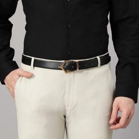 Executive Brogue Reversible Leather Belt (Midnight Gold) - FountainEarth