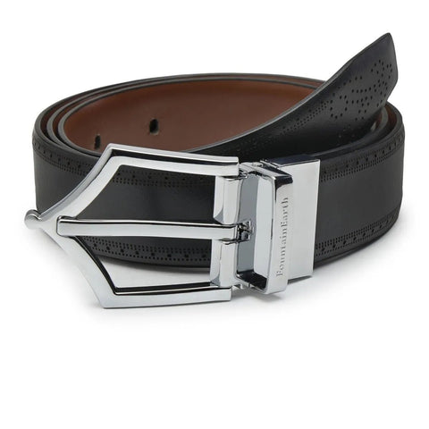 Executive Brogue Reversible Leather Belt (Midnight Silver) - FountainEarth
