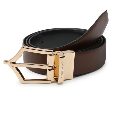 Executive Reversible Formal Leather Belt (Brown Gold) - FountainEarth