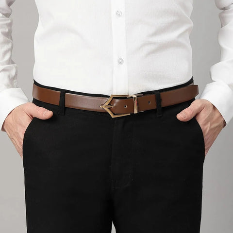 Executive Reversible Formal Leather Belt (Brown Gold) - FountainEarth