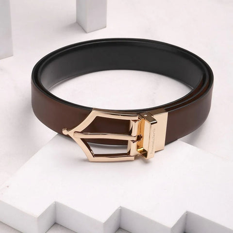 Executive Reversible Formal Leather Belt (Brown Gold) - FountainEarth