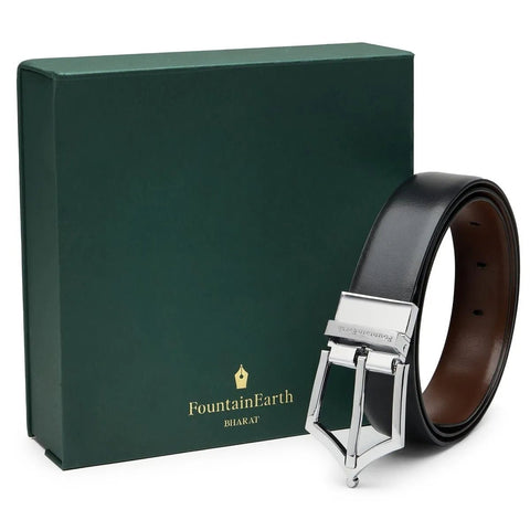 Executive Reversible Formal Leather Belt (Midnight Silver) - FountainEarth