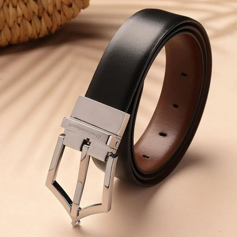 Executive Reversible Formal Leather Belt (Midnight Silver) - FountainEarth