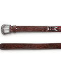 FountainEarth Red & White Diamond Beaded Leather Belt — Heritage, Handcrafted - FountainEarth