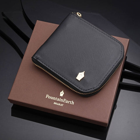 FountainEarth Signature Unisex Compact Zip Leather Wallet - FountainEarth
