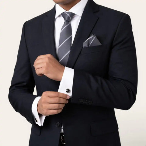 Grey Diagonal Stripe Tie Set — Tie, Pocket Square, Cufflinks - FountainEarth