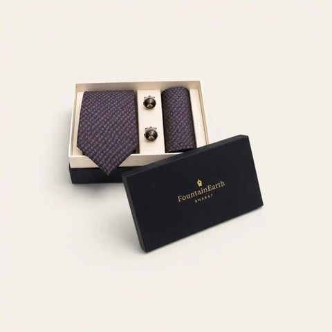 Grey Diamond Geometric Tie Set — Tie, Pocket Square, Cufflinks - FountainEarth
