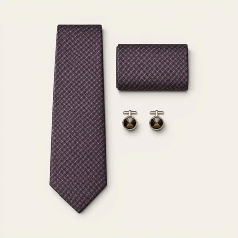 Grey Diamond Geometric Tie Set — Tie, Pocket Square, Cufflinks - FountainEarth