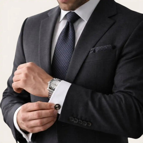 Grey Diamond Geometric Tie Set — Tie, Pocket Square, Cufflinks - FountainEarth