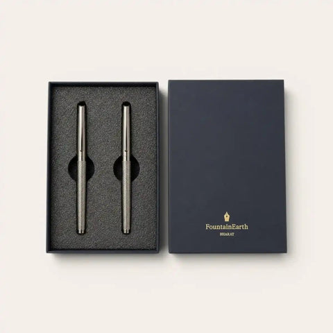 Gunmetal Diamond - Cut Brass Pen Set — Duo, 2 Pens, G2 Refill - FountainEarth