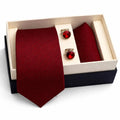 Maroon Self - Pattern Tie, Pocket Square & Cufflink Set - FountainEarth