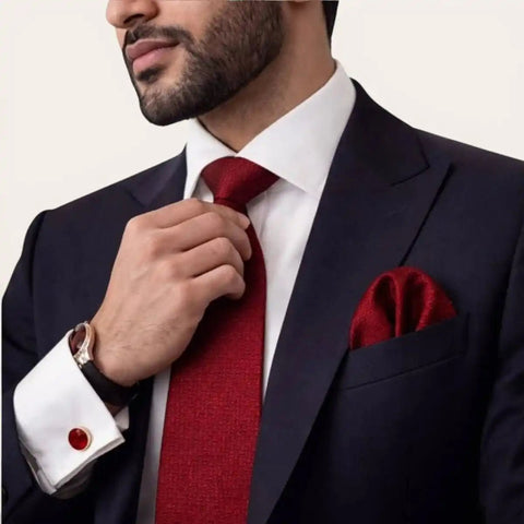 Maroon Self - Pattern Tie Set — Tie, Pocket Square, Cufflinks - FountainEarth