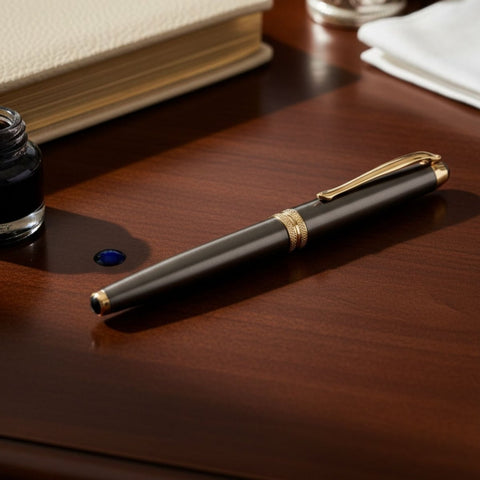 Olive Luxe Metal Body Roller Ball Pen with Golden Finish - FountainEarth