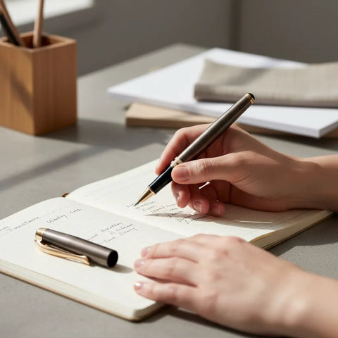 Olive Luxe Metal Body Roller Ball Pen with Golden Finish - FountainEarth